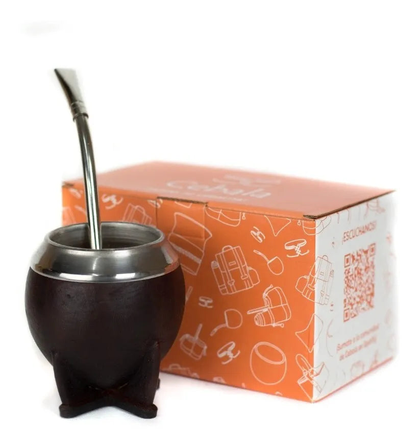 Mate Forrado en Cuero y Bombilla Alpaca