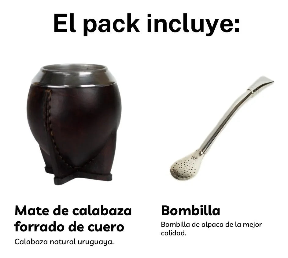 Mate Forrado en Cuero y Bombilla Alpaca