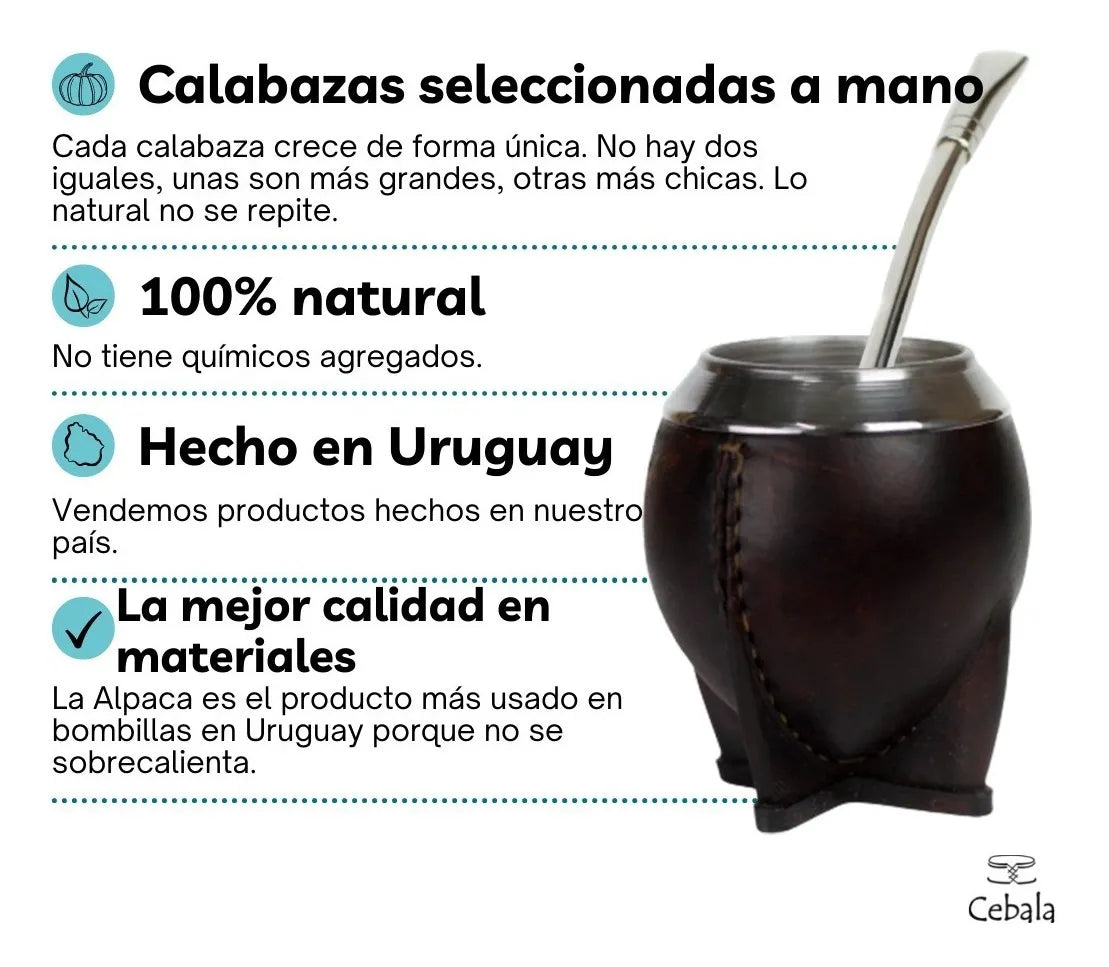 Mate Forrado en Cuero y Bombilla Alpaca