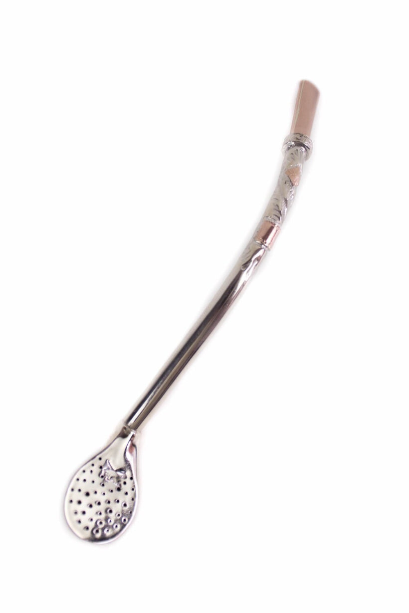 Bombilla de plata y oro cincelada