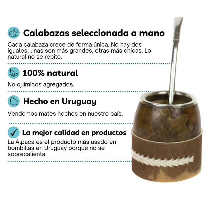 Mate de calabaza Personalizado, Posa mate artesanal y Bombilla